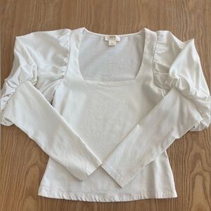 Maeve Anthropologie Cream Square-Neck Puff-Sleeve Regency Neutral Capsule Top S